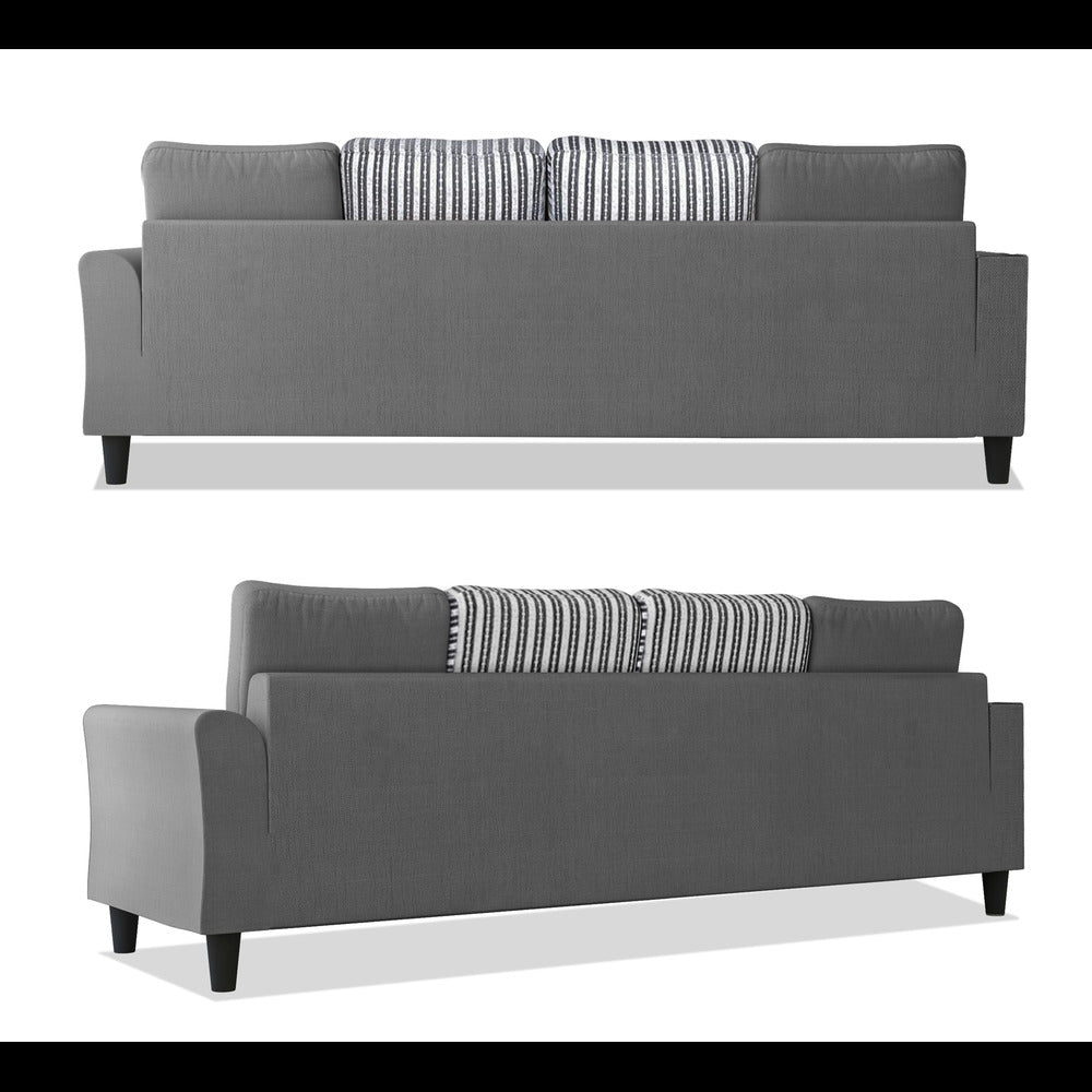 Adorn India Maddox Stripes L Shape 5 Seater Sofa Set LHS (Grey) (3 Year Warranty)