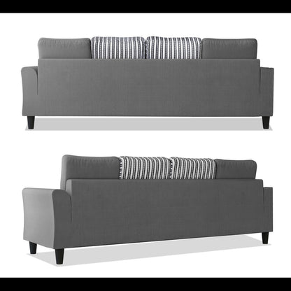 Adorn India Maddox Stripes L Shape 5 Seater Sofa Set LHS (Grey) (3 Year Warranty)