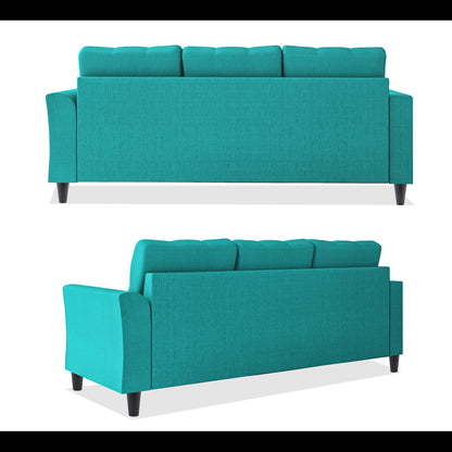 Adorn India Maddox Tufted L Shape 4 Seater Sofa Set (Aqua Blue) (3 Year Warranty)