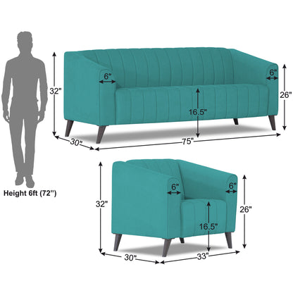 Adorn India Premium Laurel 3+1+1 5 Seater Sofa Set (Aqua Blue) (3 Year Warranty)