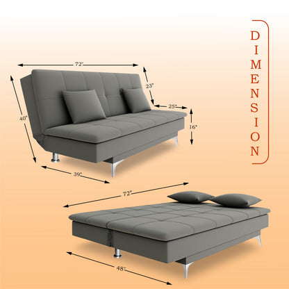 Adorn India Premium New Aspen 3 Seater Sofa Cum Bed 4X6 Velvet Suede with 2 Cushions (Color Grey) and Suitable for All Indoor, with 3 Years Warranty