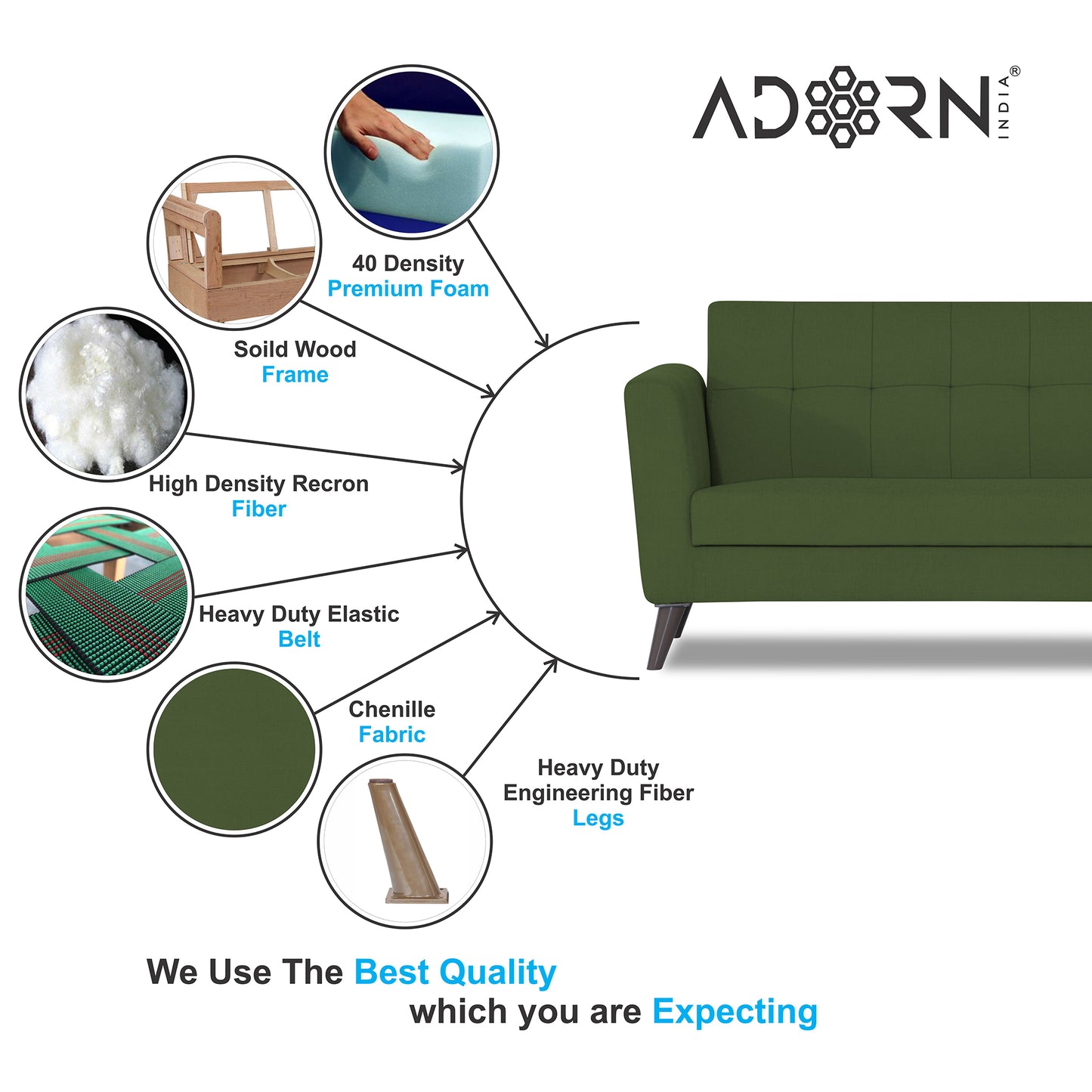 Adorn India Dannis 3 Seater Sofa