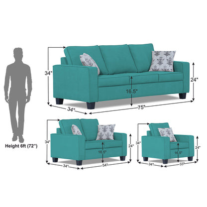 Adorn India Camden 3+2+1 6 Seater Sofa Set (Aqua Blue) (3 Year Warranty)