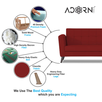 Adorn India Dannis 3+2 5 Seater Sofa Set (Red) (3 Year Warranty)