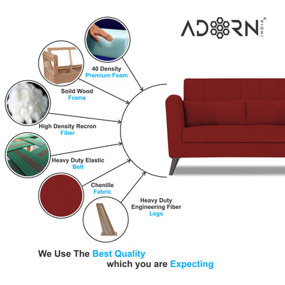 Adorn India Daniel 2 Seater Sofa (Red) (3 Year Warranty)