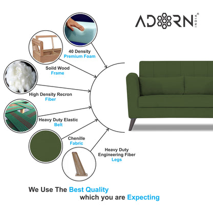 Adorn India Daniel 2 Seater Sofa (Green) (3 Year Warranty)