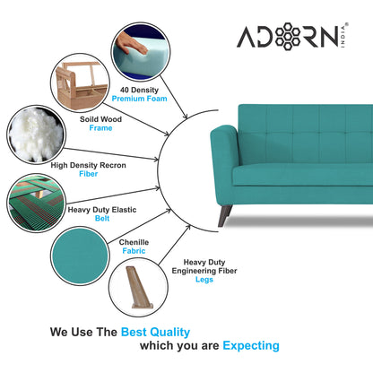 Adorn India Dannis 3 Seater Sofa (Aqua Blue) (3 Year Warranty)