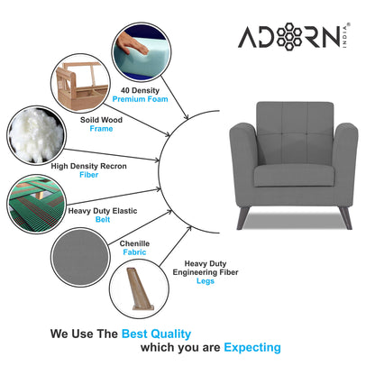 Adorn India Dannis 1 Seater Sofa (Grey) (3 Year Warranty)