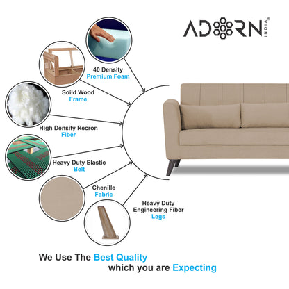 Adorn India Daniel 3+2 5 Seater Sofa Set (Beige) (3 Year Warranty)