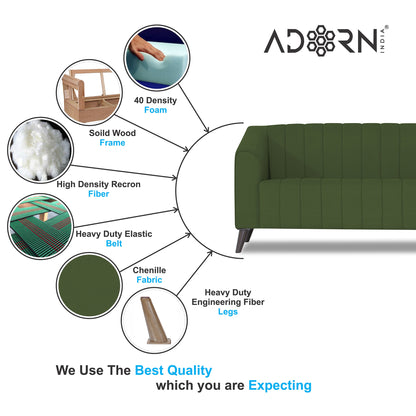 Adorn India Premium Laurel 3 Seater Sofa (Green) (3 Year Warranty)