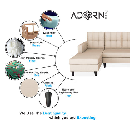 Adorn India Darcy L Shape 6 Seater Sofa Set (LHS) (Beige) (3 Year Warranty)