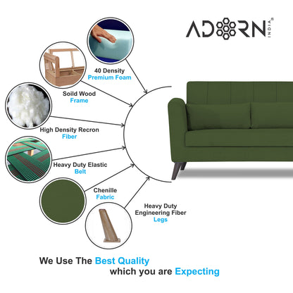 Adorn India Daniel 3+1+1 5 Seater Sofa Set (Green) (3 Year Warranty)