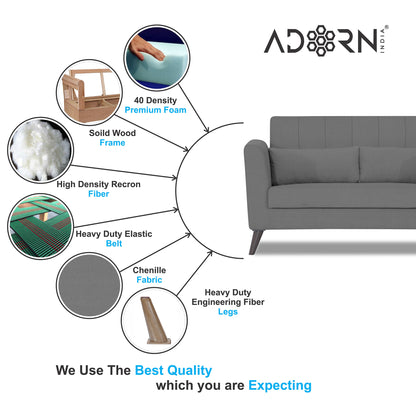Adorn India Daniel 2 Seater Sofa (Grey) (3 Year Warranty)