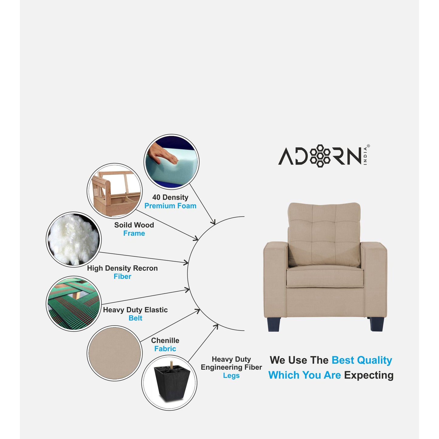 Adorn India Raptor 1 Seater Sofa (Beige)