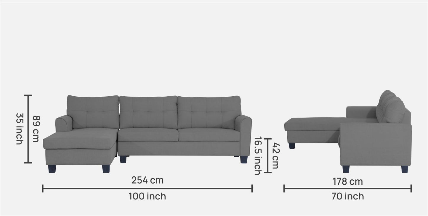 Adorn India Moris L Shape 6 Seater Sofa Set LHS (Grey) (3 Year Warranty)