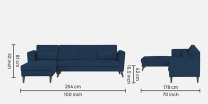 Adorn India Daniel L Shape 6 Seater Sofa Set LHS (Blue) (3 Year Warranty)