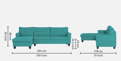 Adorn India Moris L Shape 6 Seater Sofa Set LHS (Aqua Blue) (3 Year Warranty)