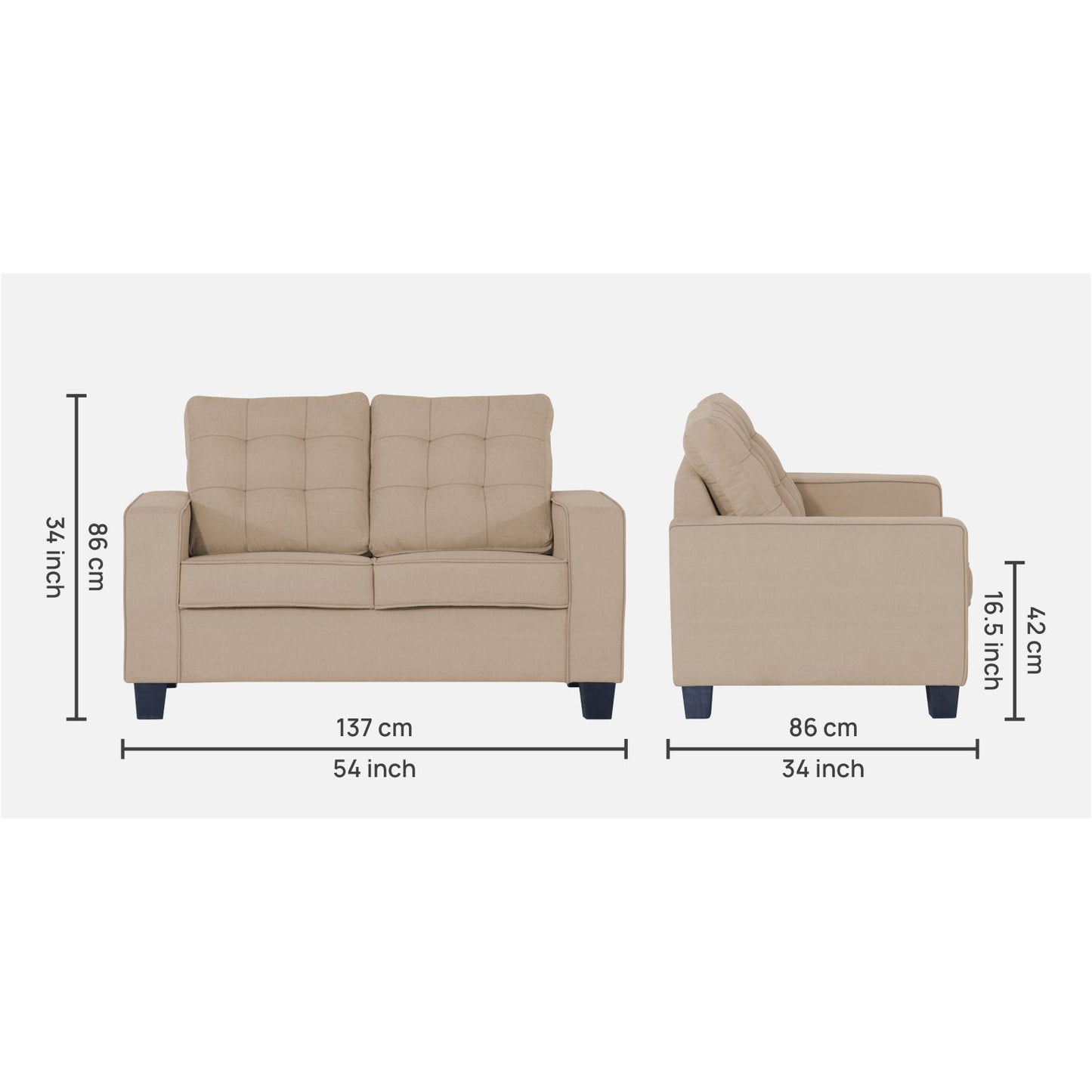 Adorn India Raptor 2 Seater Sofa (Beige)