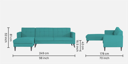 Adorn India Chilly L Shape 6 Seater Sofa Set LHS (Aqua Blue) (3 Year Warranty)