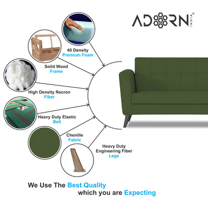 Adorn India Dannis 3+2+1 6 Seater Sofa Set (Green) (3 Year Warranty)