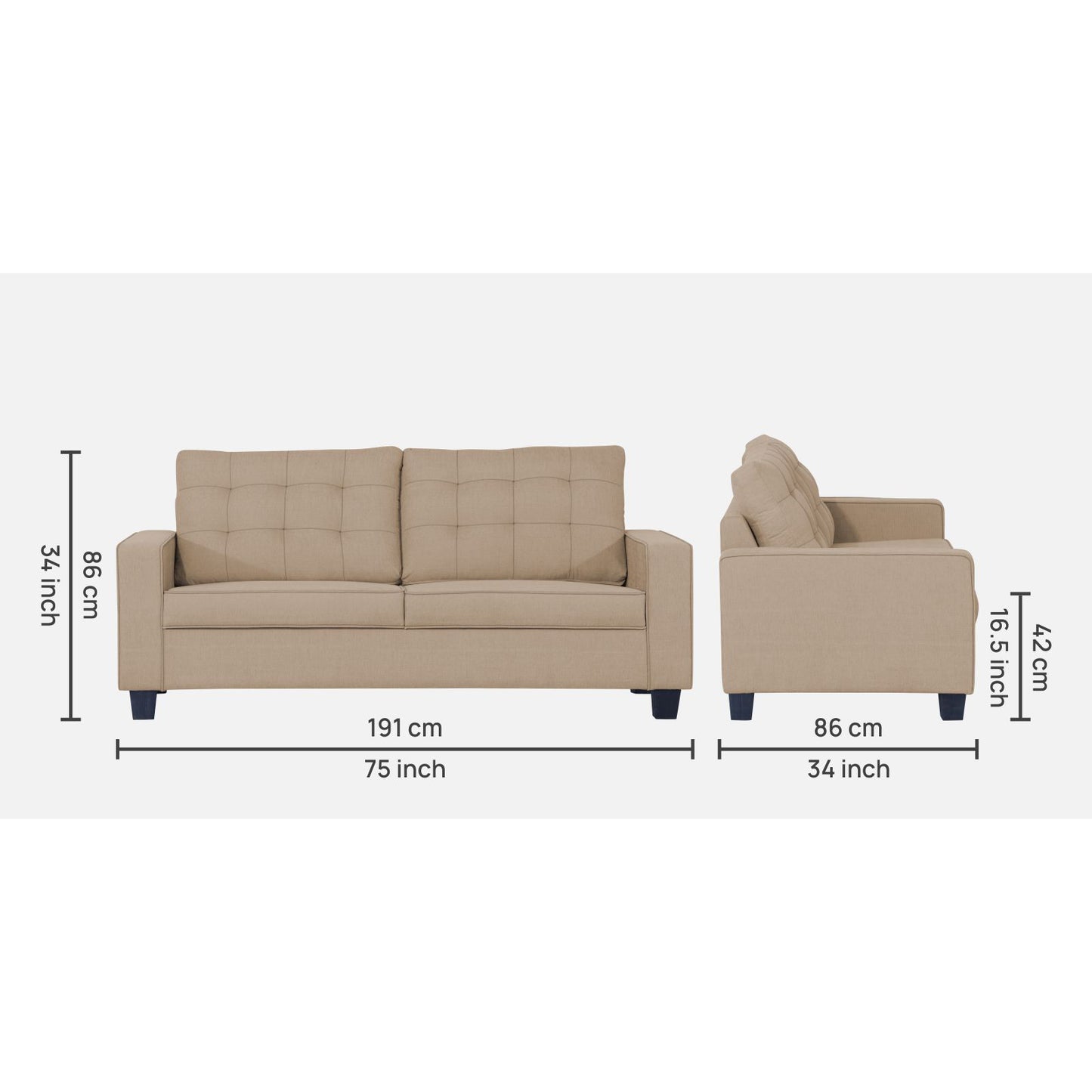 Adorn India Raptor 3 Seater Sofa (Beige)