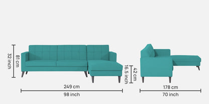 Adorn India Chilly L Shape 6 Seater Sofa Set RHS (Aqua Blue) (3 Year Warranty)