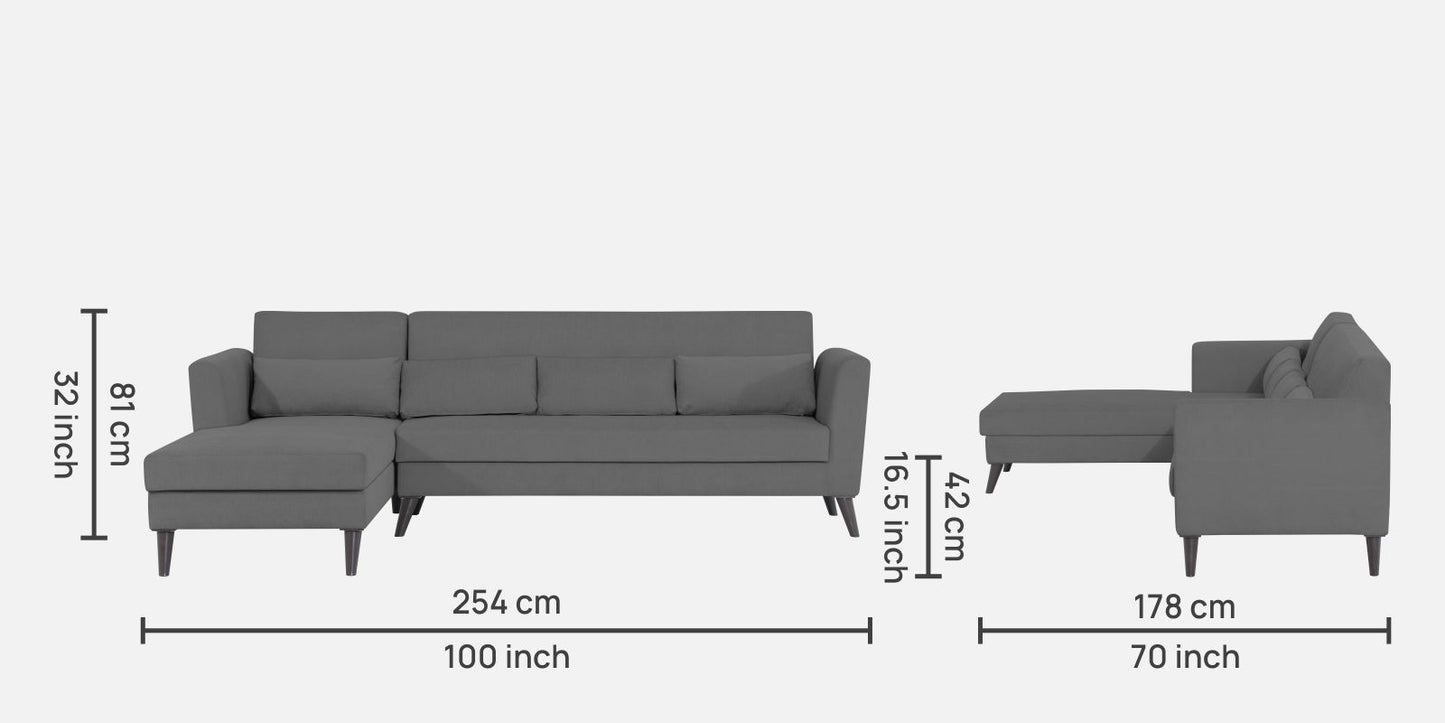 Adorn India Daniel L Shape 6 Seater Sofa Set LHS (Grey) (3 Year Warranty)