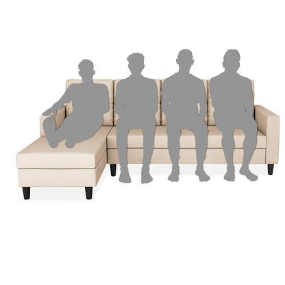 Adorn India Darcy L Shape 8 Seater Sofa Set with Center Table and 2 Ottoman Puffy (LHS) (Beige) (3 Year Warranty)