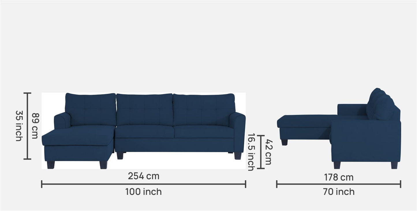 Adorn India Moris L Shape 6 Seater Sofa Set LHS (Blue) (3 Year Warranty)