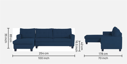 Adorn India Moris L Shape 6 Seater Sofa Set LHS (Blue) (3 Year Warranty)
