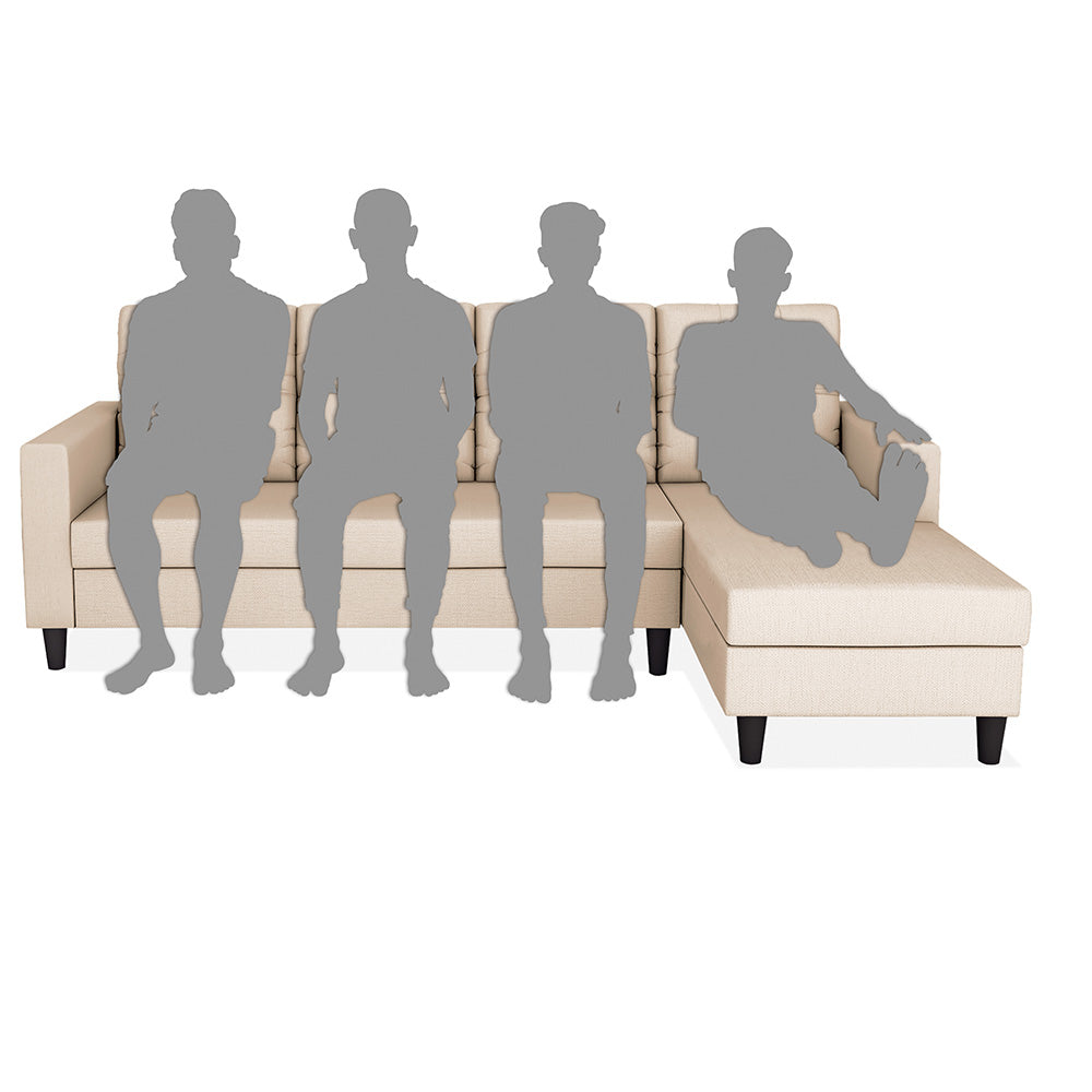 Adorn India Darcy L Shape 8 Seater Sofa Set with Center Table and 2 Ottoman Puffy (RHS) (Beige) (3 Year Warranty)