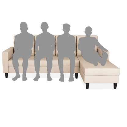 Adorn India Darcy L Shape 8 Seater Sofa Set with Center Table and 2 Ottoman Puffy (RHS) (Beige) (3 Year Warranty)