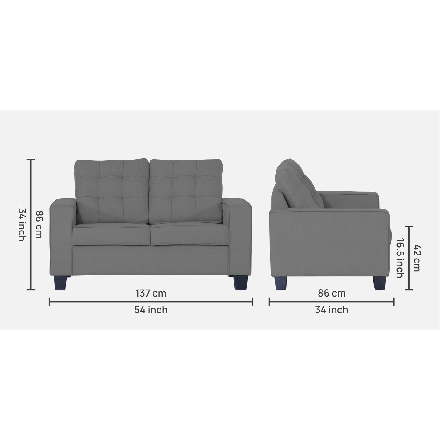 Adorn India Raptor 2 Seater Sofa (Grey)