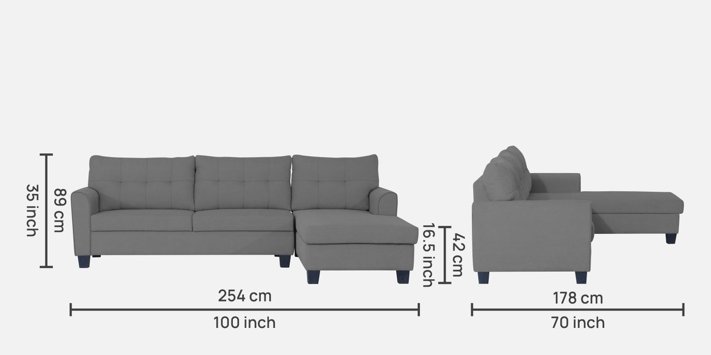 Adorn India Moris L Shape 6 Seater Sofa Set RHS (Grey) (3 Year Warranty)