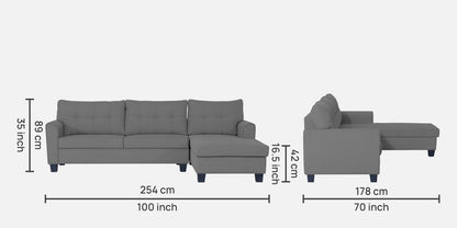 Adorn India Moris L Shape 6 Seater Sofa Set RHS (Grey) (3 Year Warranty)