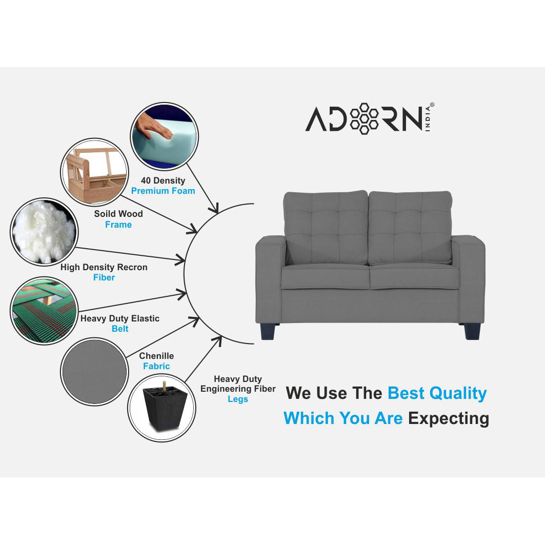 Adorn India Raptor 2 Seater Sofa (Grey)