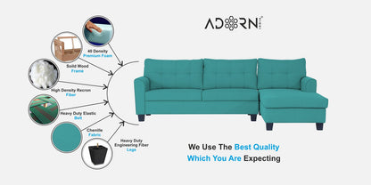 Adorn India Moris L Shape 6 Seater Sofa Set RHS (Aqua Blue) (3 Year Warranty)