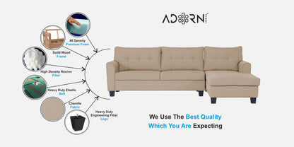 Adorn India Moris L Shape 6 Seater Sofa Set RHS (Beige) (3 Year Warranty)