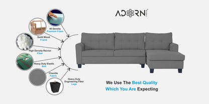 Adorn India Moris L Shape 6 Seater Sofa Set RHS (Grey) (3 Year Warranty)