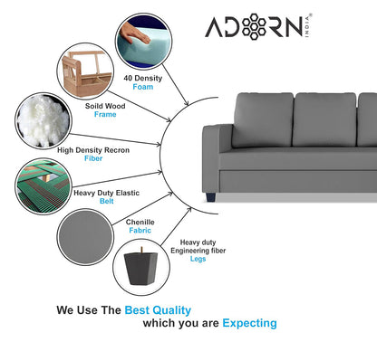 Adorn India Chandler Plain L Shape 6 Seater Sofa Set RHS (Grey) (3 Year Warranty)