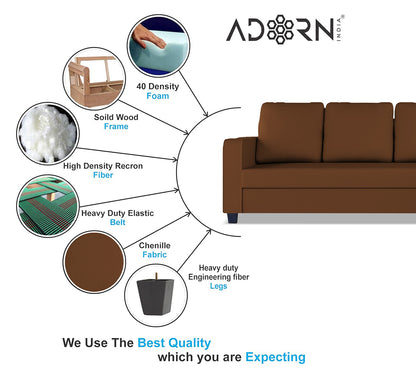 Adorn India Chandler Plain L Shape 6 Seater Sofa Set RHS (Brown) (3 Year Warranty)