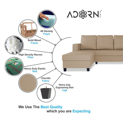 Adorn India Chandler Plain L Shape 6 Seater Sofa Set Lhs (Beige) (3 Year Warranty)