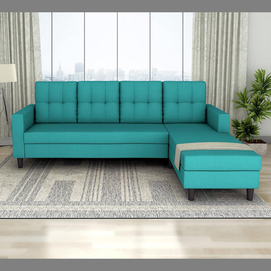 Adorn India Darcy L Shape 5 Seater Sofa Set (RHS) (Aqua Blue) (3 Year Warranty)