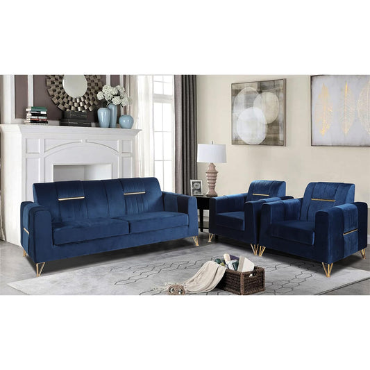 Adorn India Premium Benington 3-1-1 5 Seater Sofa Set (Velvet Fabric Colour Blue)