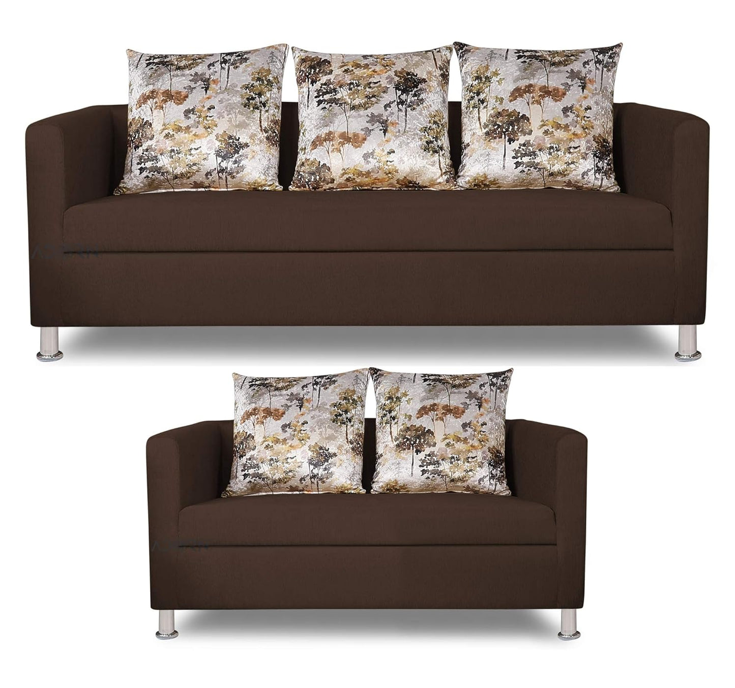 Adorn India Alita 3+2 Compact 5 Seater Sofa Set (Brown)