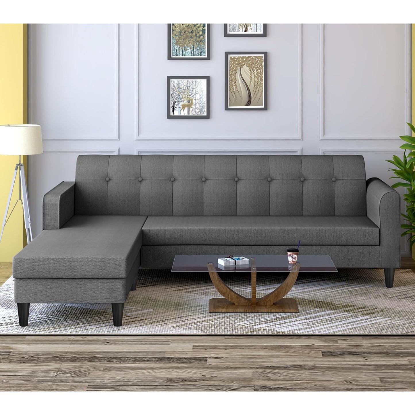 Adorn India Rio Elegant L Shape 5 Seater Sofa Set (LHS) (Grey) (3 Year Warranty)