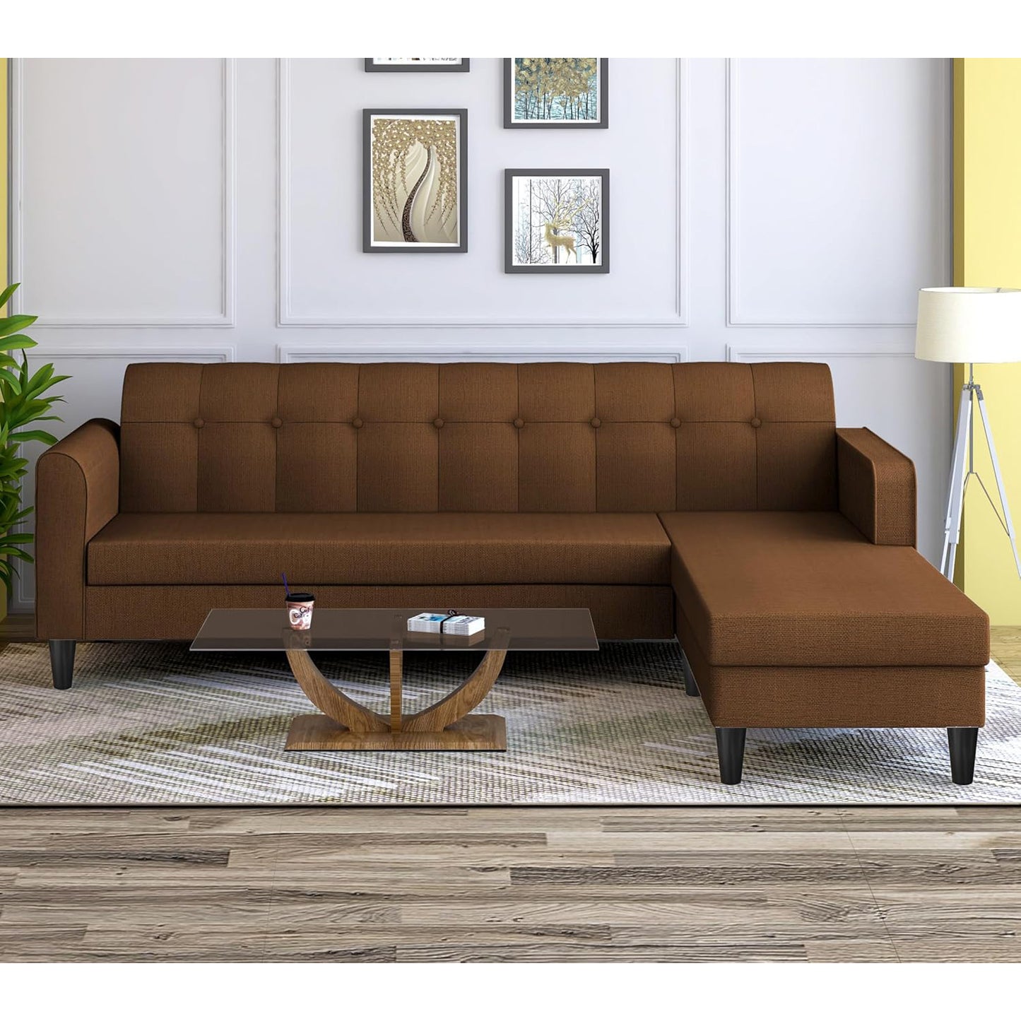 Adorn India Rio Elegant L Shape 5 Seater Sofa Set (RHS) (Brown) (3 Year Warranty)