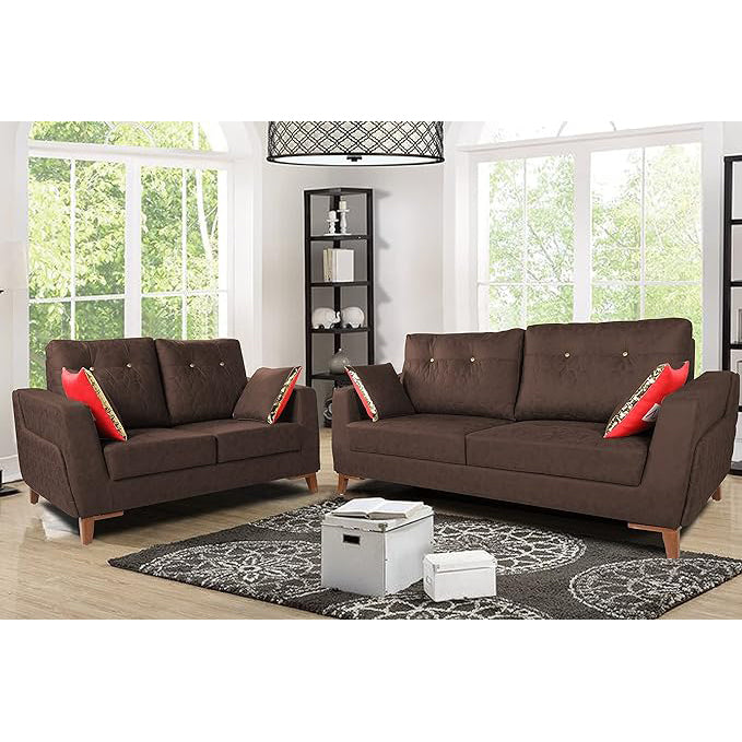 Adorn India Premium Phoenix 3+2 Five Seater Sofa Set (Leatherette Suede Fabric Color Brown)