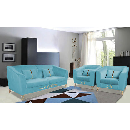 Adorn India Premium Camilla 3-1-1 5 Seater Sofa Set (Velvet Fabric Colour Aqua Blue)
