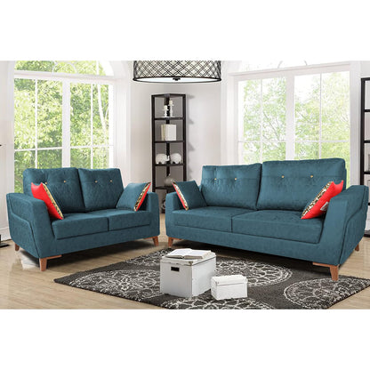 Adorn India Premium Phoenix 3+2 Five Seater Sofa Set (Leatherette Suede Fabric Colour Blue)